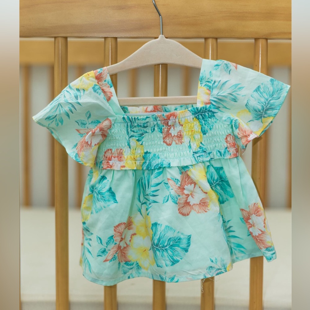 Janie and Jack Blue and Yellow Flutter Sleeve Blouse - Picture 2 of 5